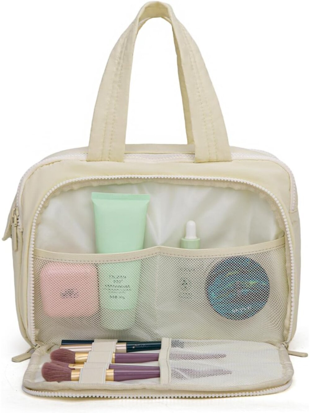 Travel Toiletry Bag for Women, Large Wide Open Puffy Makeup Bag Organizer with B - Picture 4 of 7